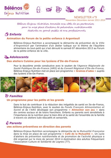 Newsletter 09 - Bélénos Enjeux Nutrition - Novembre / Décembre / Janvier 2013-2014