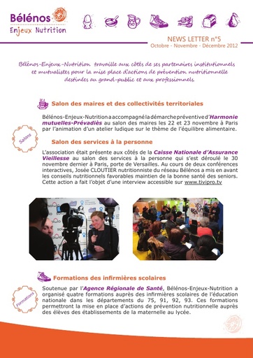 Newsletter 05 - Bélénos Enjeux Nutrition - Octobre / Novembre / Décembre 2012 